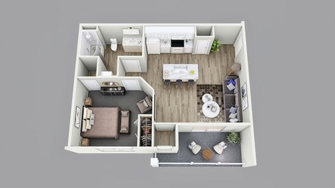 Floor plan for 1 bed, 1 bath, 605 sqft